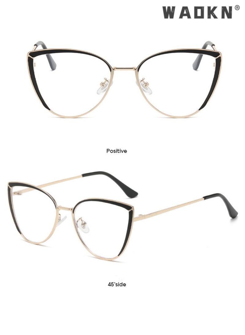 Women's Blue Light Blocking Glasses Blue Light Filter Computer Reading Gaming TV Phones Cat Eye Eyeglasses Fashion Anti Eyestrain Headache Eyewear | UV Protection Specs | Black Gold