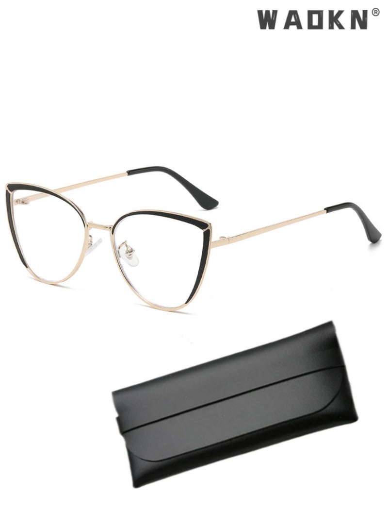 Women's Blue Light Blocking Glasses Blue Light Filter Computer Reading Gaming TV Phones Cat Eye Eyeglasses Fashion Anti Eyestrain Headache Eyewear | UV Protection Specs | Black Gold