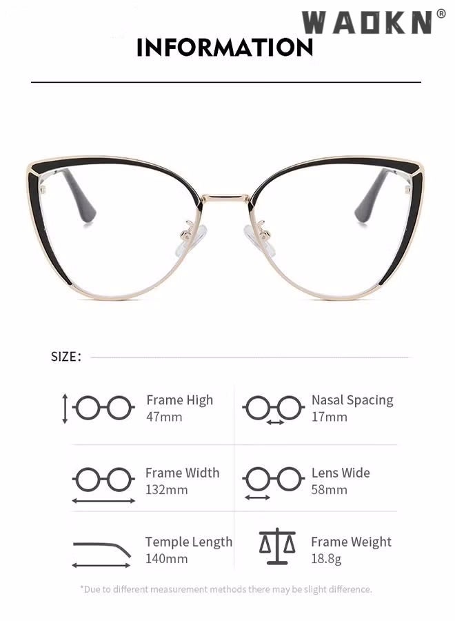 Women's Blue Light Blocking Glasses Blue Light Filter Computer Reading Gaming TV Phones Cat Eye Eyeglasses Fashion Anti Eyestrain Headache Eyewear | UV Protection Specs | Black Gold