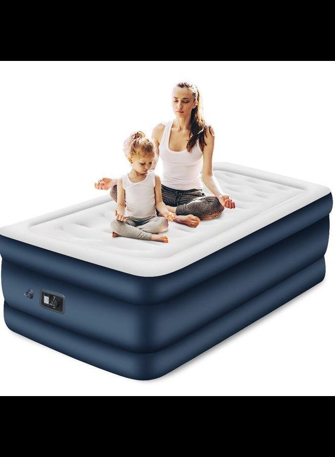 18 inch Double High Twin Air Mattress with Built in Pump for Guests Inflatable Mattress with Electric Pump Elevated Airbed with Flocked Top Camping Blow up Mattress with Storage Bag