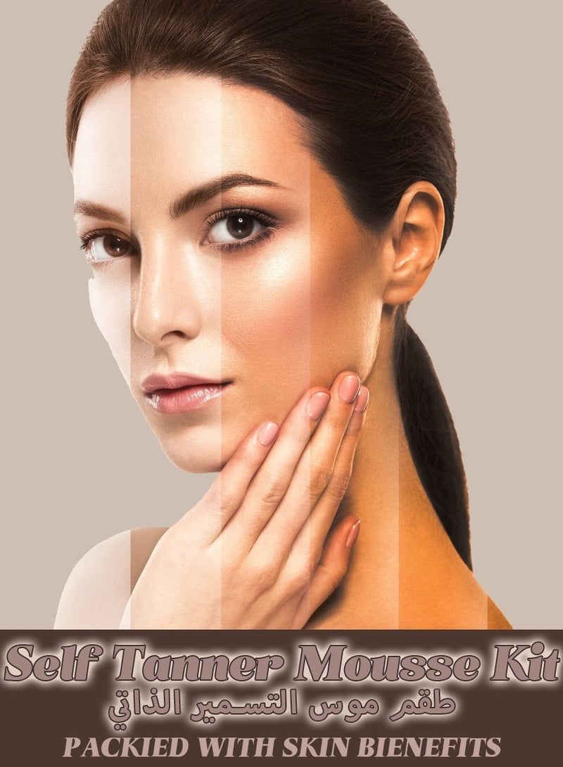 Self Tanner Mousse Kit | Natural Self Tanner Mousse | Light Self Tanning Mousse | Packied With Skin Benefits, No Added Nasties, Vegan, Cruelty Free | All Skin Types Self Tanner Mousse
