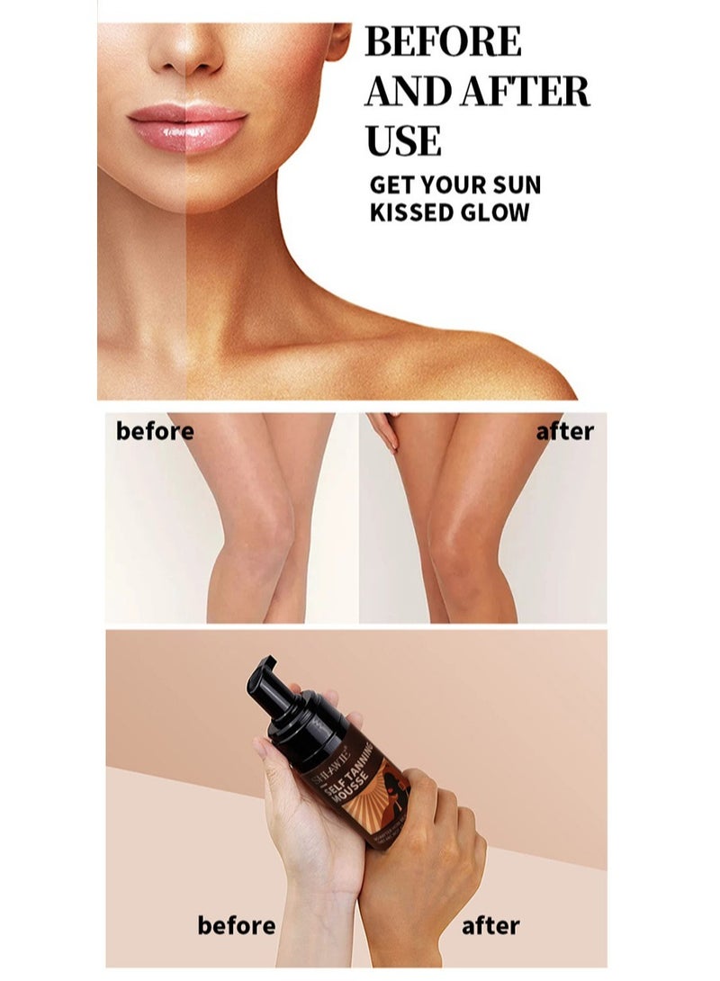 Self Tanner Mousse Kit | Natural Self Tanner Mousse | Light Self Tanning Mousse | Packied With Skin Benefits, No Added Nasties, Vegan, Cruelty Free | All Skin Types Self Tanner Mousse