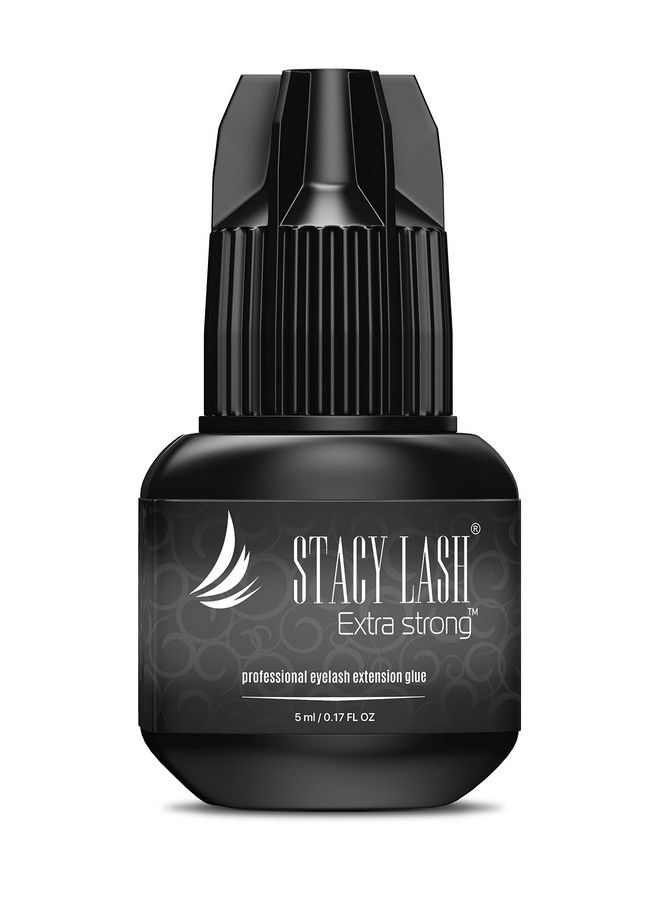 Extra Strong Eyelash Extension Glue Stacy Lash (0.17Fl.Oz / 5Ml) / 0.51 Sec Drying Time/Retention 7 Weeks/Maximum Bonding Power/Black Adhesive For Semipermanent Extensions/Professional Supplies