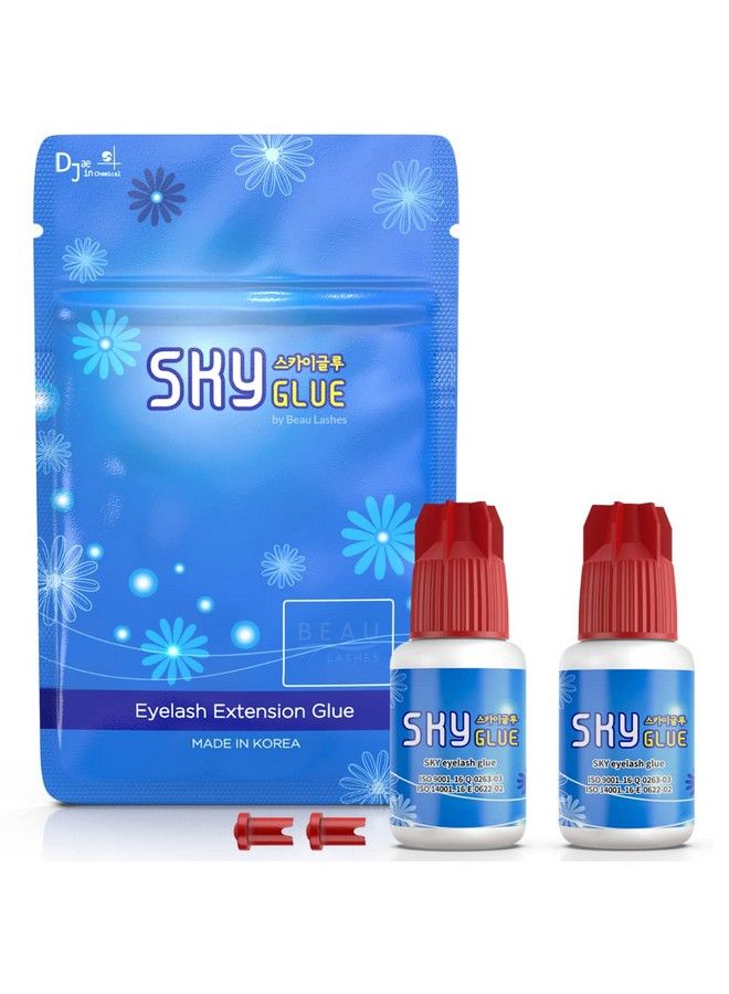 2 Bottles Sky Glue For Eyelash Extensions S+ | Super Strong Black Lash Extension Adhesive For Professional Long Lasting Semi Permanent Individual Lash Extensions | Fast Drying / 7+ Week Retention 5Ml
