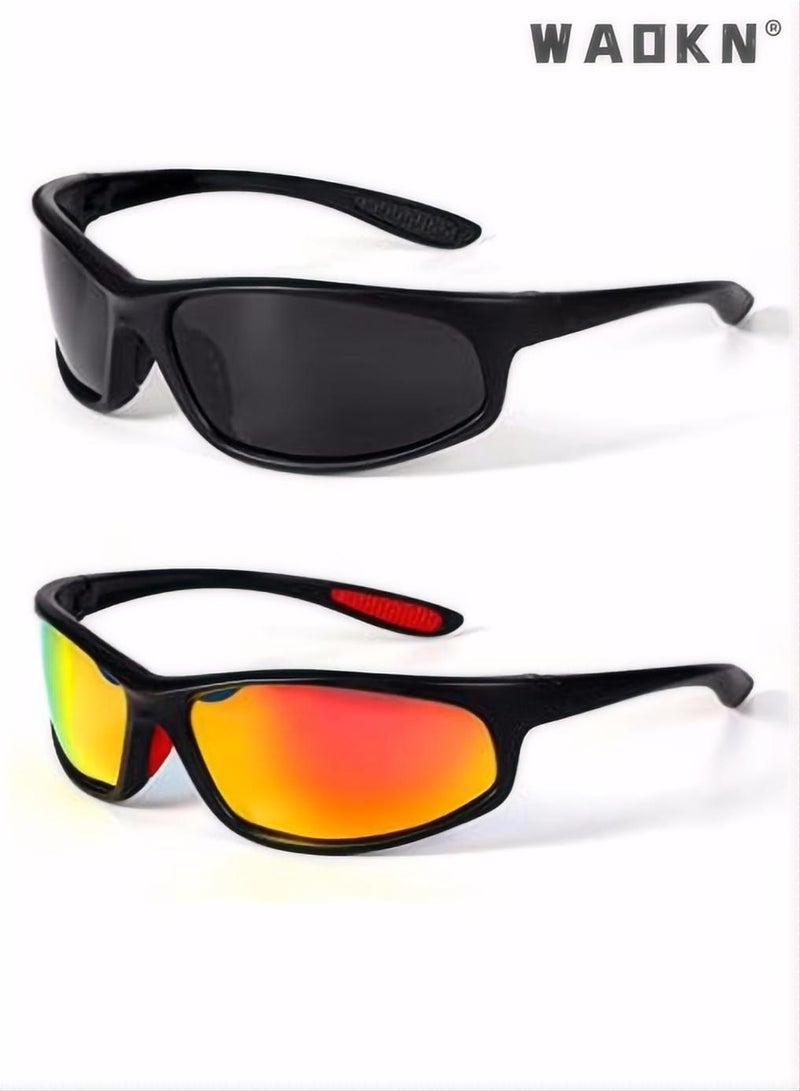 Polarized Sunglasses, Sports Trendy Sunglasses, for Men Womens Sunglasses Polarized UV Protection Non-Slip, for Driving Cycling Fishing Running,Golf Climbing Sports 2 Pairs