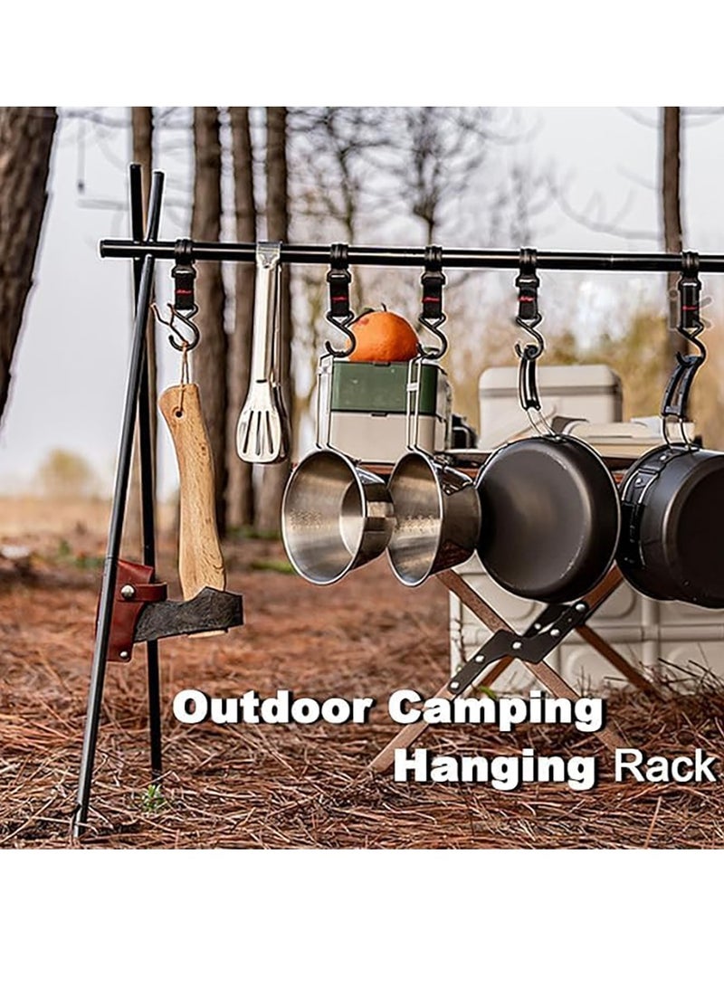 Cookware Hanging Rack for Camping Ultralight Aluminum Tripod Folding Shelf with 12 Hooks Mesh Storage Layer and Storage Bag Outdoor Multifunction Camping Triangle Stand