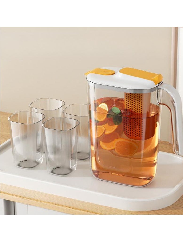 5-Piece Teapot Pot Set,2.6 L Water Jug With Lids And Tea Leak,Cold And Hot Glass Pitcher Kettle,Great For Iced Tea Lemonade Coffee Milk Juice
