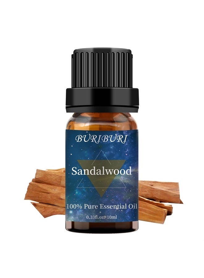 Sandalwood Essential Oils for Diffuser, Skin, Hair, 100% Pure, Undiluted Sandalwood Oil for Candle Soap Perfume Making, Natural, Organic Aromatherapy Sandalwood Oils 10ML
