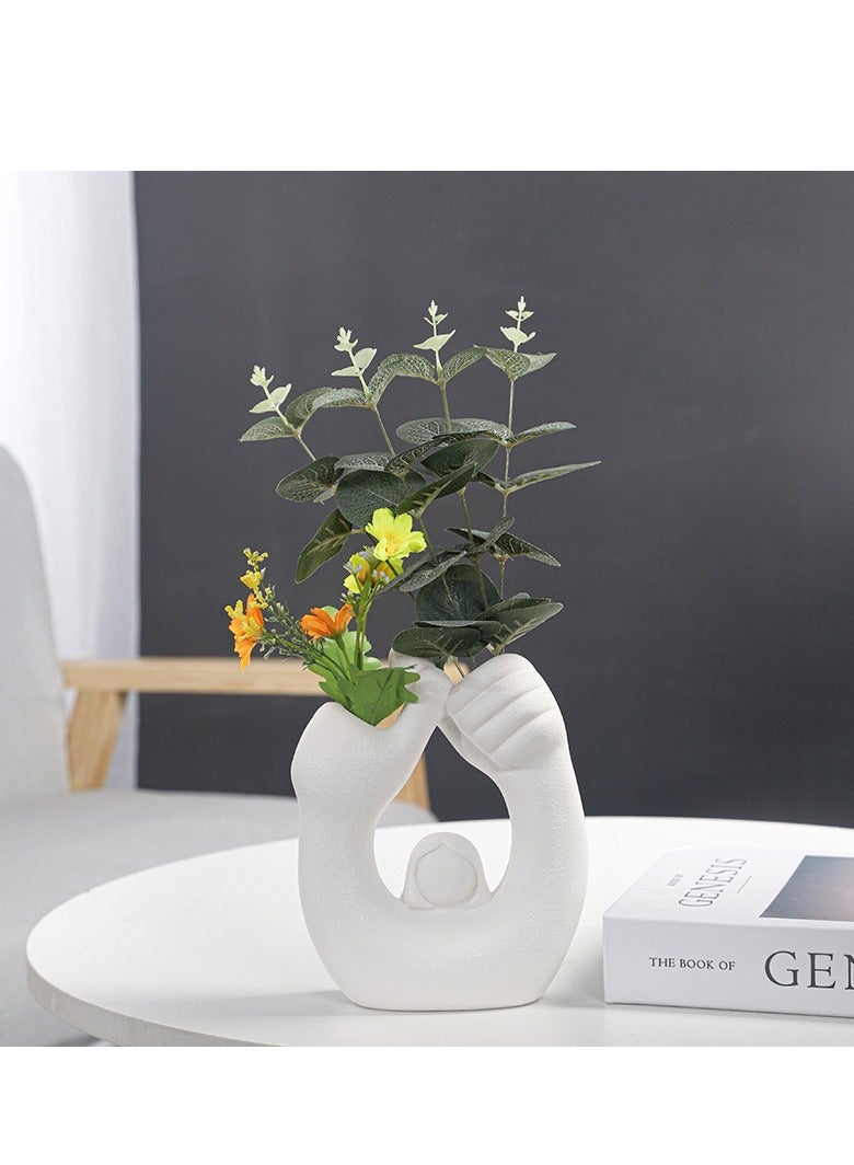 Nordic Minimalist Vase, Modern Ceramic Double Hole Vase With Center Decoration, Home Decoration Ceramic Vase