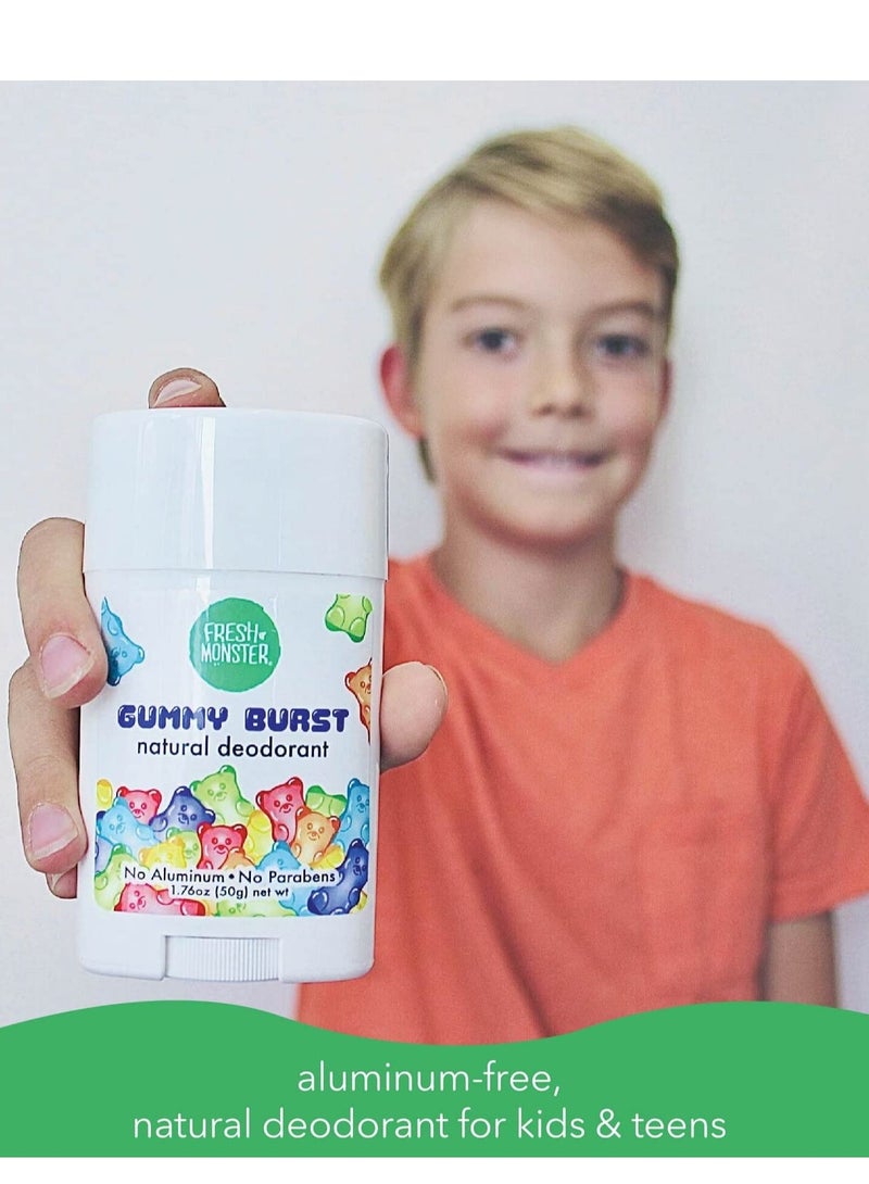 Fresh Monster Natural Deodorant for Kids & Teens, Aluminum Free, Paraben Free, Hypoallergenic Deodorant, Gummy Burst (1.76oz)