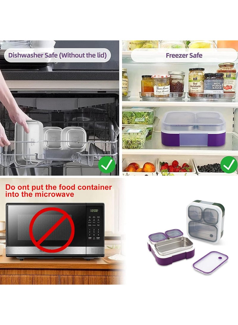 Stainless Steel Lunch Box for Kids Adults,Insulated Bento Lunch Box with Tableware & Bag,1000ML 5 Compartment Divided Lunch Containers with Lids,Leakproof | BPA Free | Dishwasher Safe (Purple，1000ml)