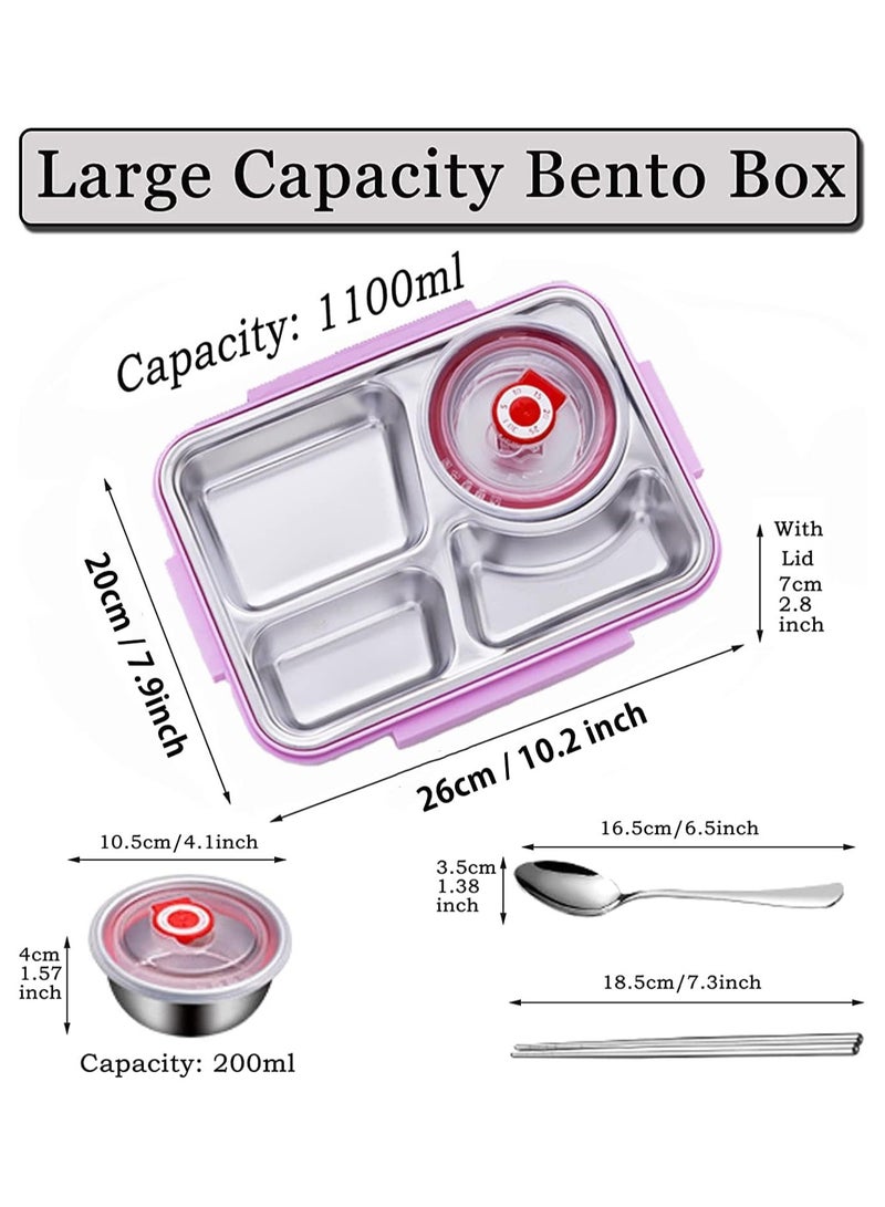 Kids Lunch Box with Tableware,Customed for Kids Cartoon Bento Lunch Box，1100ml 4 compartment Insulated Lunch Box for Children | Leakproof | BFA Free | Dishwasher | Stainless Steel 26x20x7cm (Cars)