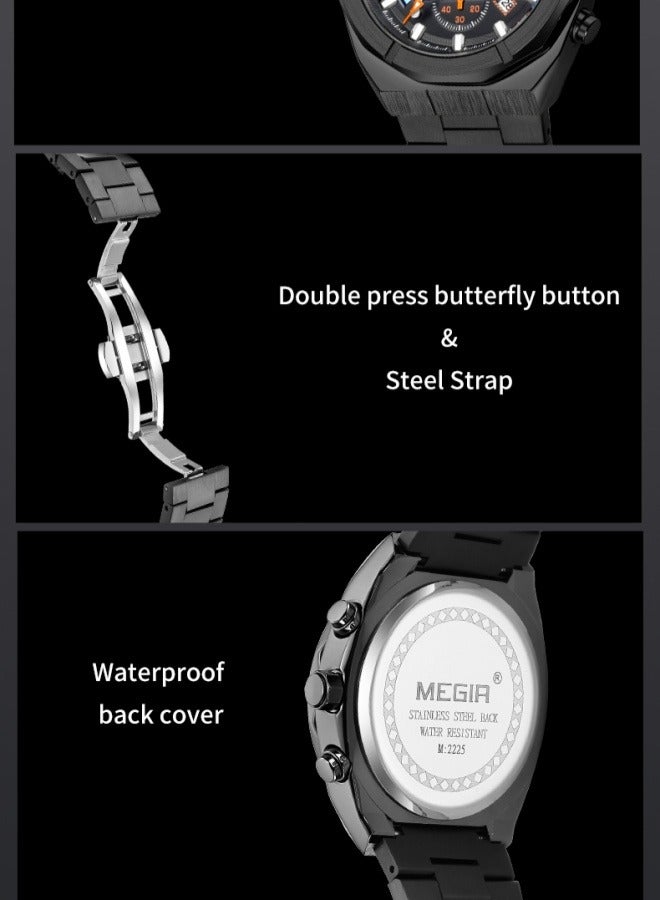 fashion  men clock original Stainless steel band ，waterproofing chronometer  business wrist watch MEGIR