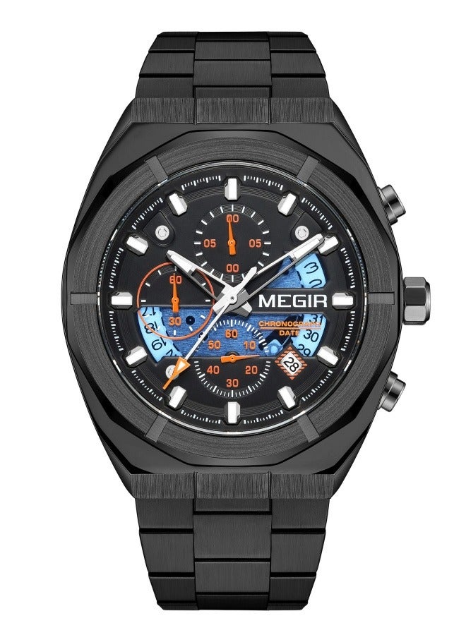 fashion  men clock original Stainless steel band ，waterproofing chronometer  business wrist watch MEGIR