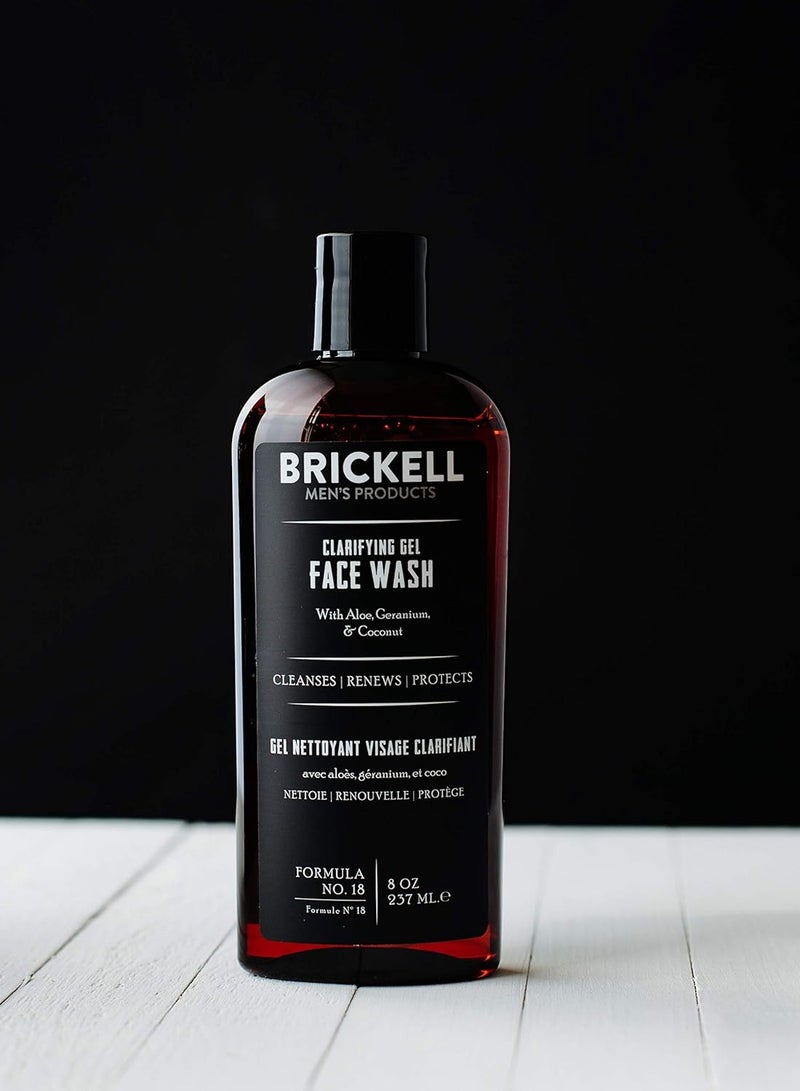 Brickell Men's Clarifying Gel Face Wash for Men, Natural and Organic Rich Foaming Daily Facial Cleanser Formulated With Geranium, Coconut and Aloe, 8 Ounce, Scented