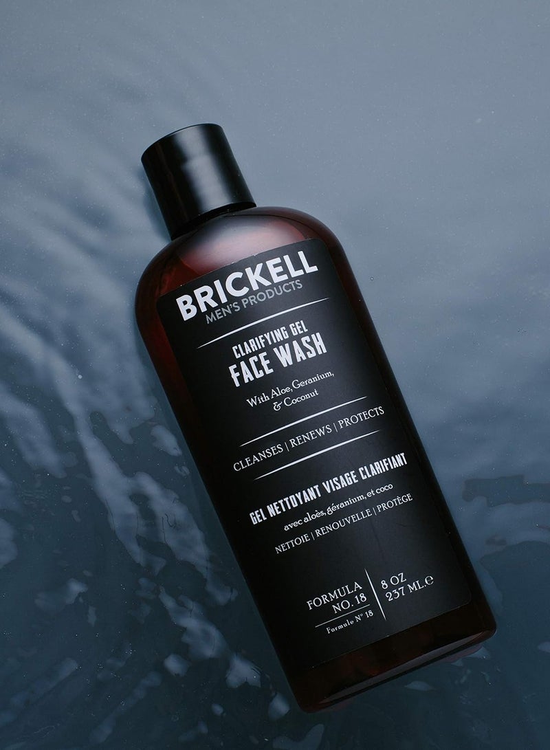 Brickell Men's Clarifying Gel Face Wash for Men, Natural and Organic Rich Foaming Daily Facial Cleanser Formulated With Geranium, Coconut and Aloe, 8 Ounce, Scented