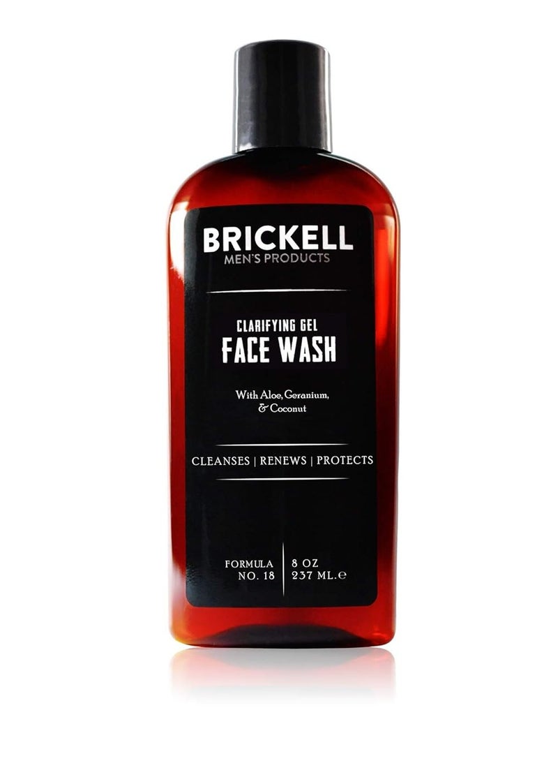 Brickell Men's Clarifying Gel Face Wash for Men, Natural and Organic Rich Foaming Daily Facial Cleanser Formulated With Geranium, Coconut and Aloe, 8 Ounce, Scented
