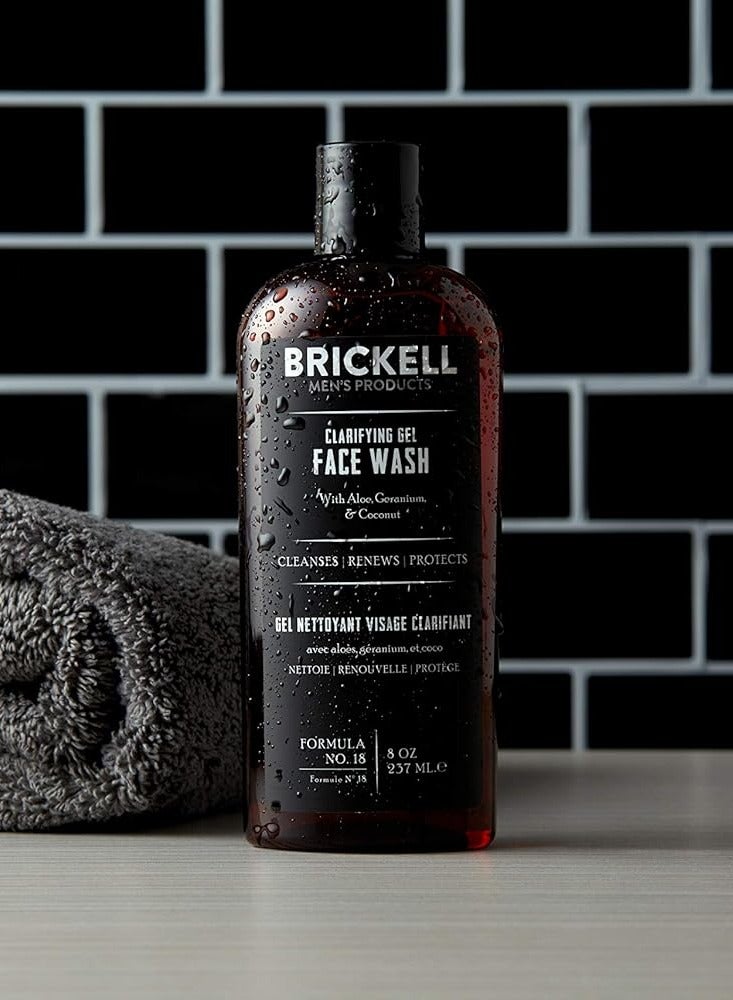 Brickell Men's Clarifying Gel Face Wash for Men, Natural and Organic Rich Foaming Daily Facial Cleanser Formulated With Geranium, Coconut and Aloe, 8 Ounce, Scented