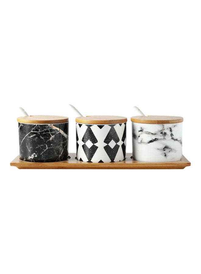 4-Piece Ceramic Creative Marble Pattern Spice Box Set Multicolour 28.2x9.2x8cm