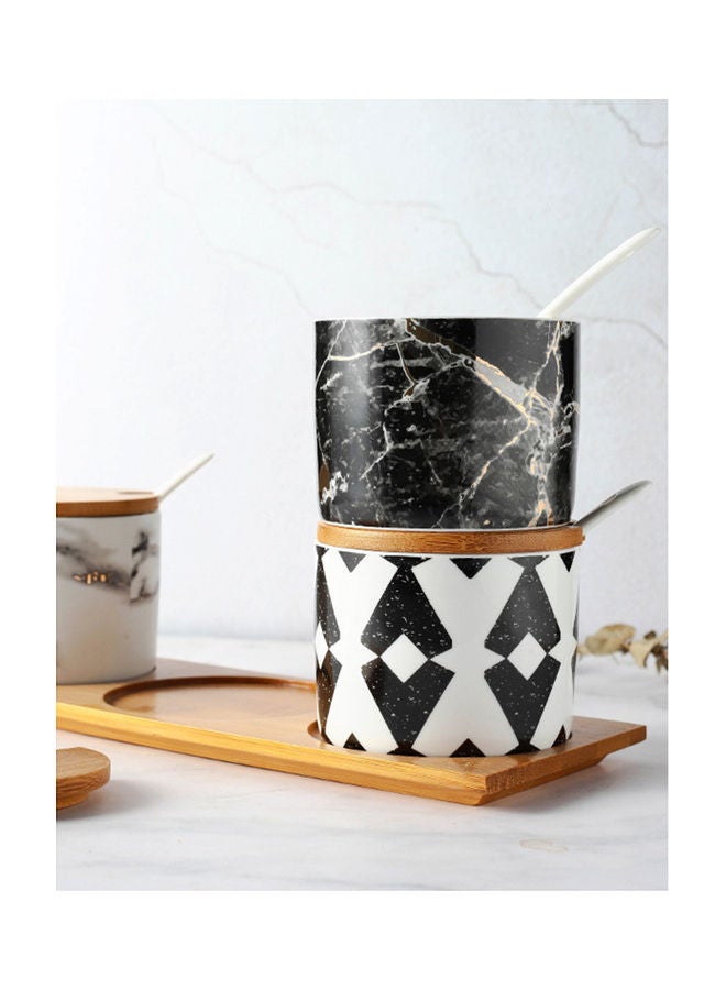 4-Piece Ceramic Creative Marble Pattern Spice Box Set Multicolour 28.2x9.2x8cm