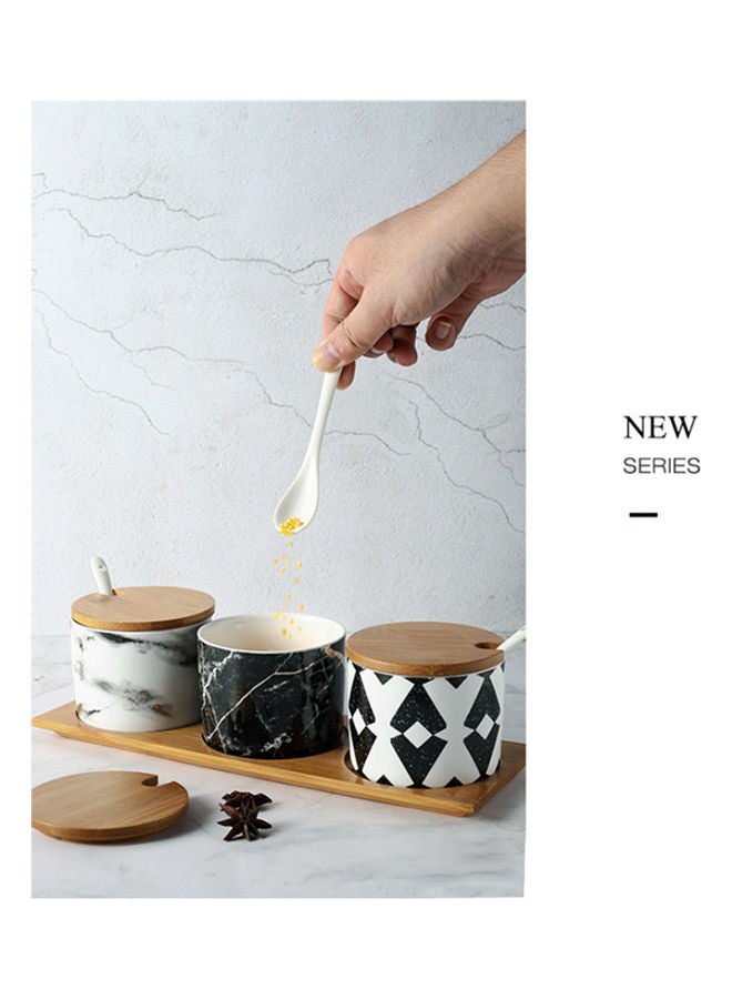 4-Piece Ceramic Creative Marble Pattern Spice Box Set Multicolour 28.2x9.2x8cm