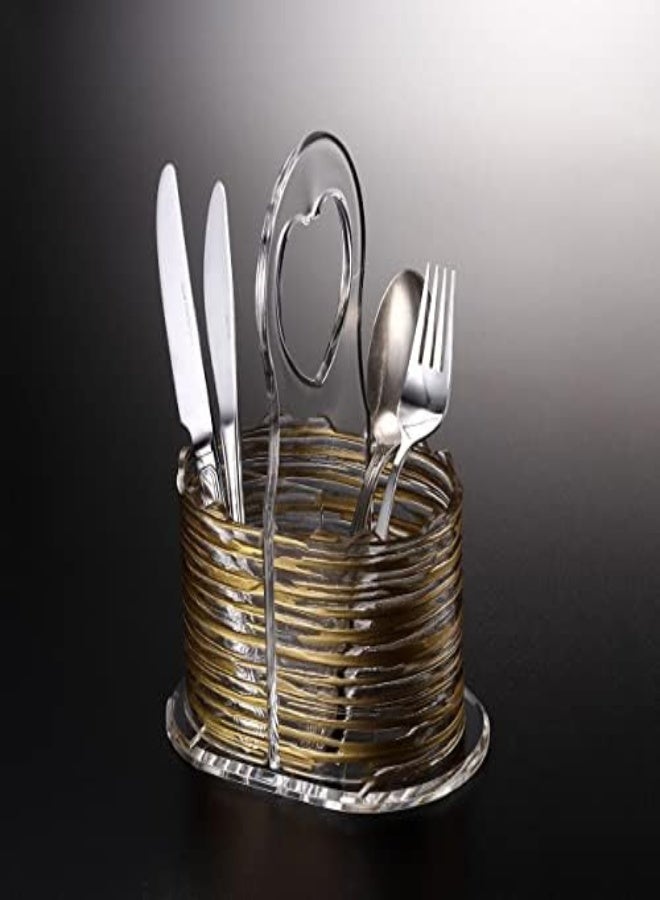 Vague Acrylic Bark Design Cutlery Holder, 21 Cm Size, Transparent/Gold