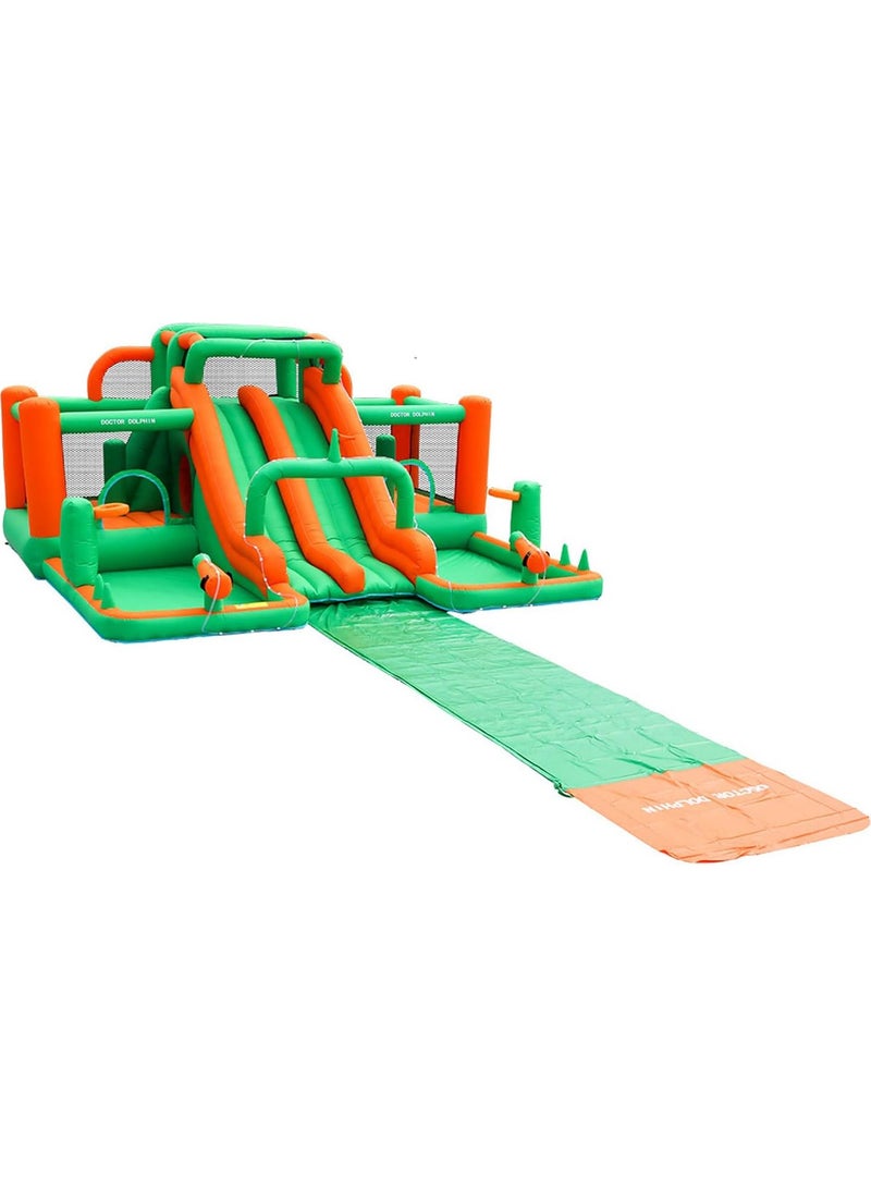 Inflatable Twin Water Slide with Mega Bouncer for Kids Outdoor Play