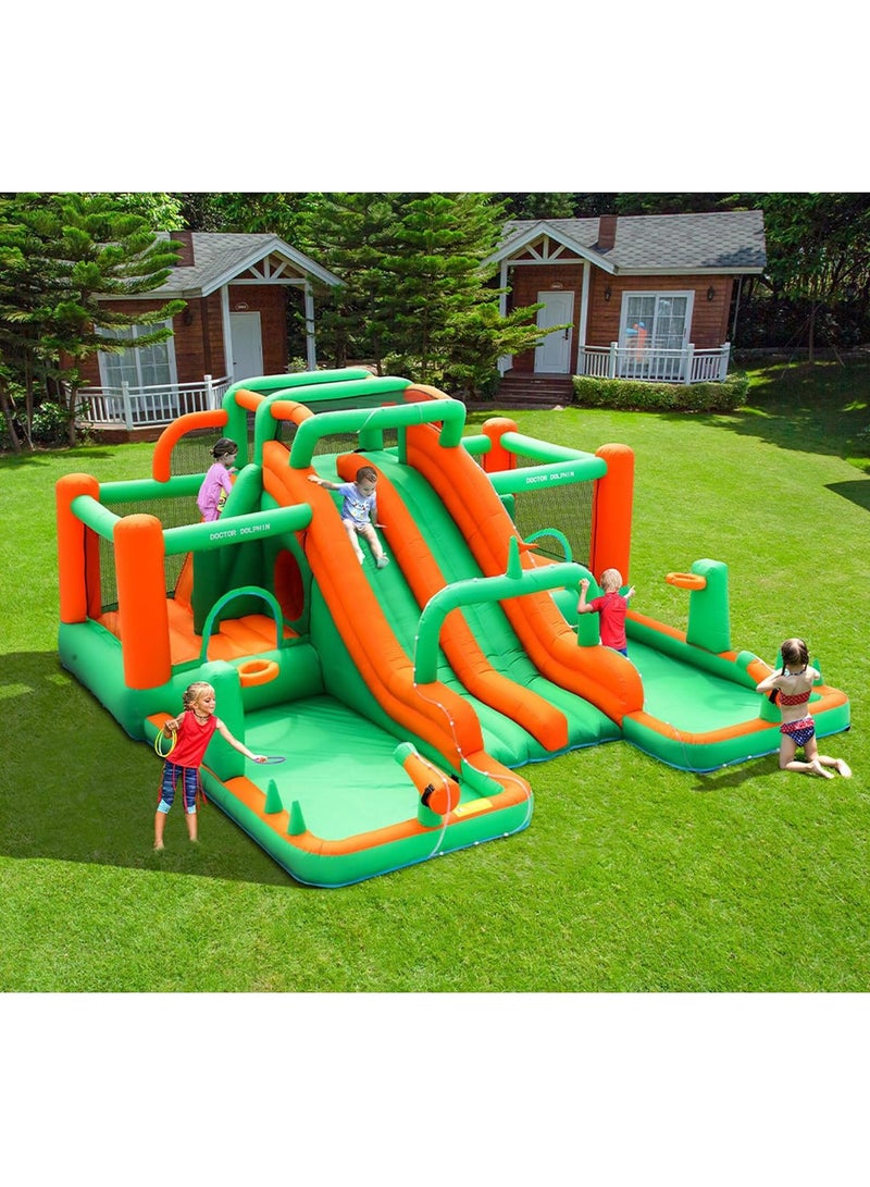 Inflatable Twin Water Slide with Mega Bouncer for Kids Outdoor Play