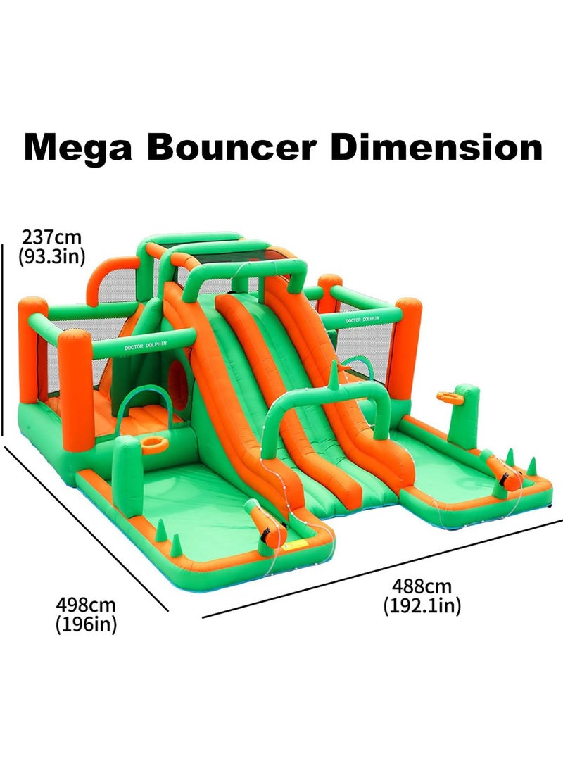 Inflatable Twin Water Slide with Mega Bouncer for Kids Outdoor Play