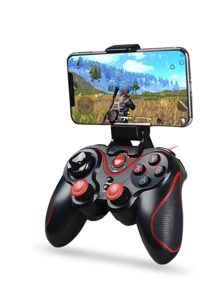 Wireless Game Controller for Mobile Devices With Bracket & Receiver For Android IOS PC Consoles ABS Construction Dual Connectivity Long Battery Life Black