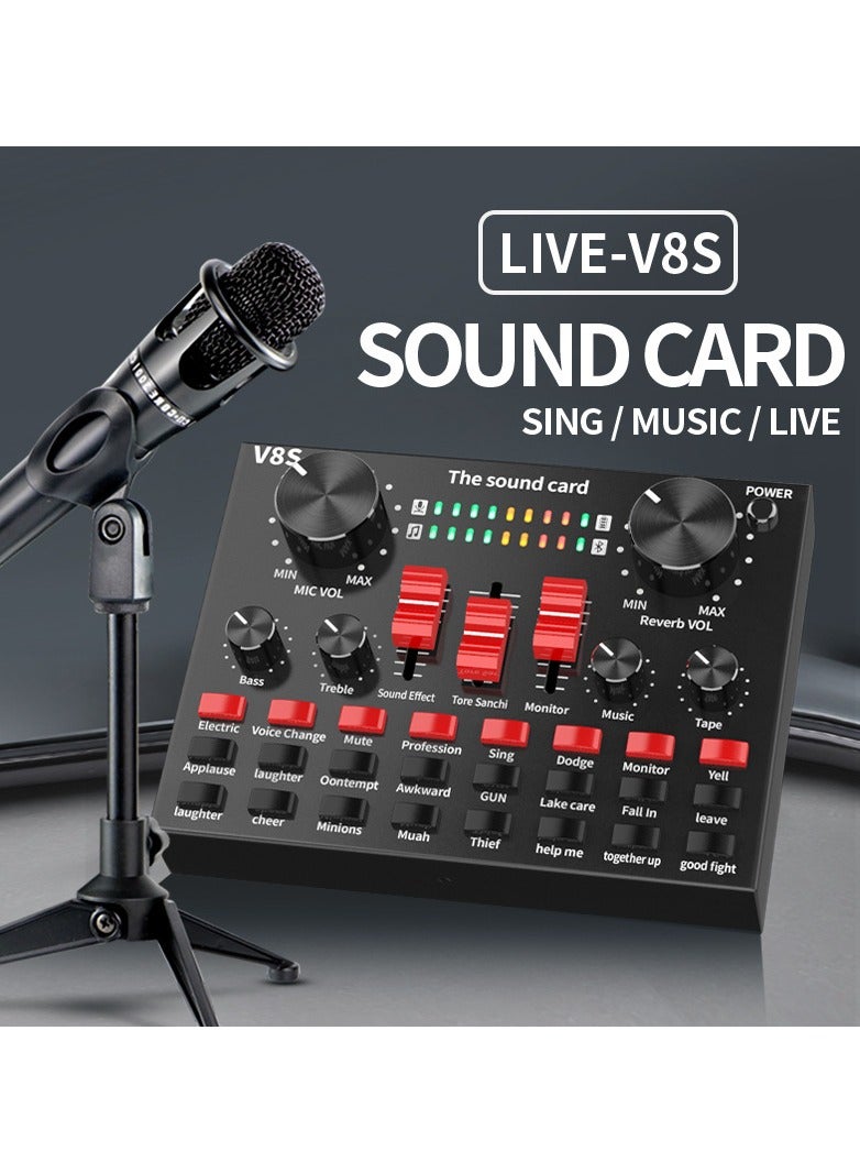 Professional Condenser Microphone With V8S Live Sound Card And Studio Recording Broadcasting Set Black/Gold