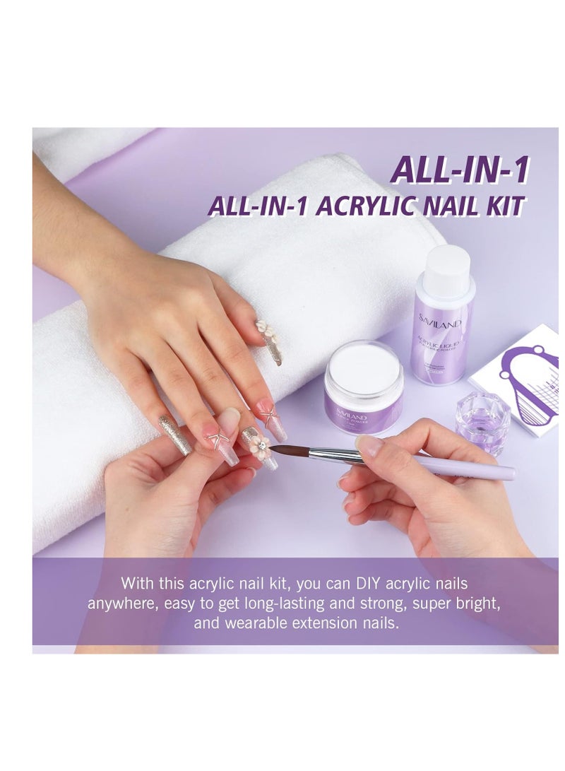 SAVILAND Acrylic Nail Kit – 30g Clear Acrylic Powder & 60ml Acrylic Liquid Set with Nail Brush Nail Forms Tools Extension Nail Kit for Beginners with Everything for Home DIY Salon Nails Application