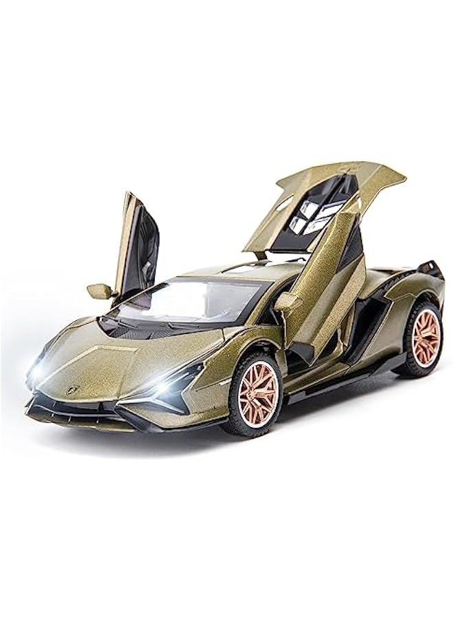 1/32 scale compatible Lamborghini car model toy sound and light pull back car zinc alloy casting toy gift for children boys and girls (military green)