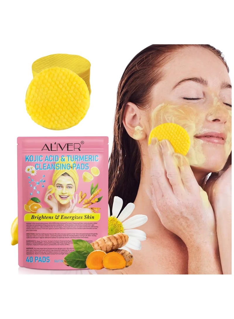 40Pcs Kojic Acid & Turmeric Cleansing Pads for Dark Spots Turmeric Kojic Acid Cleansing Pads Helps Balance Skin Oil & Water Fade Spot Remove Excess Keratin Clean Oil Refines Pores