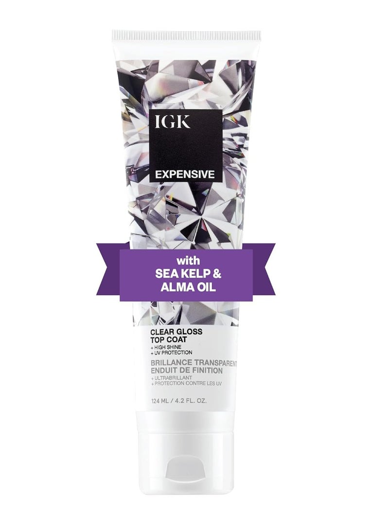 IGK EXPENSIVE Clear Gloss Top Coat | Shine + Strengthen + Smooth | Vegan + Cruelty Free | 4.2 Oz