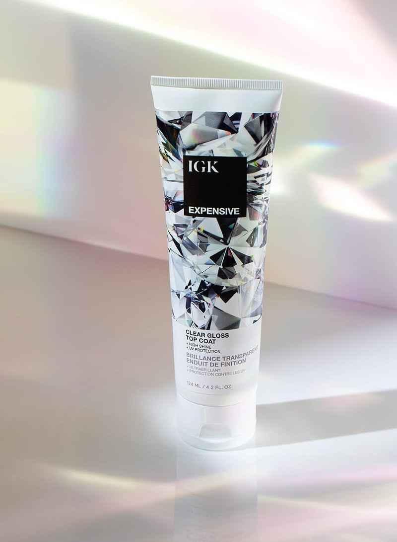 IGK EXPENSIVE Clear Gloss Top Coat | Shine + Strengthen + Smooth | Vegan + Cruelty Free | 4.2 Oz