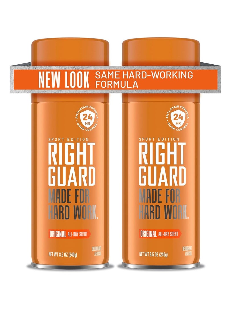 Right Guard Sport Deodorant Spray | Anti-Stain Spray Deodorant For Men | Aluminum Free | 24-Hour Odor Control | Original Scent, 8.5 oz. (2 count)