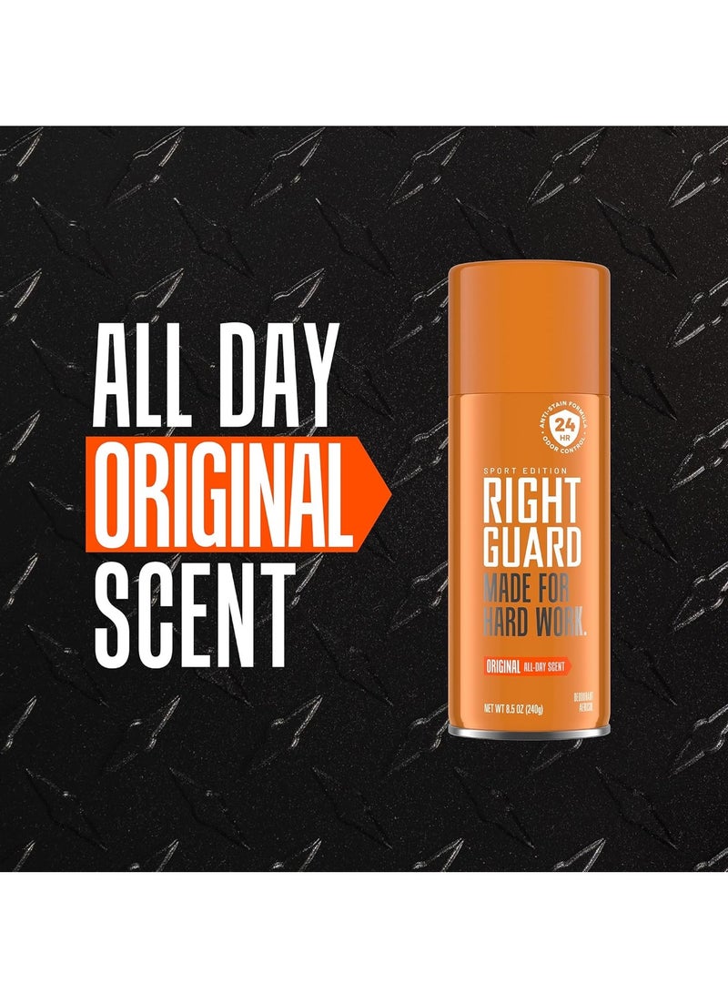 Right Guard Sport Deodorant Spray | Anti-Stain Spray Deodorant For Men | Aluminum Free | 24-Hour Odor Control | Original Scent, 8.5 oz. (2 count)