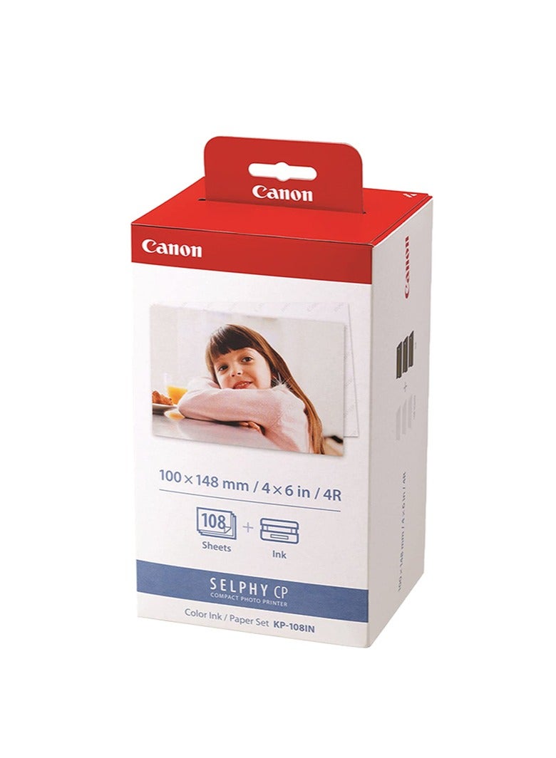 Canon KP-108IN Color Ink Paper Set for Canon Selphy CP910/CP810 Photo Printer, 108 Sheets, White