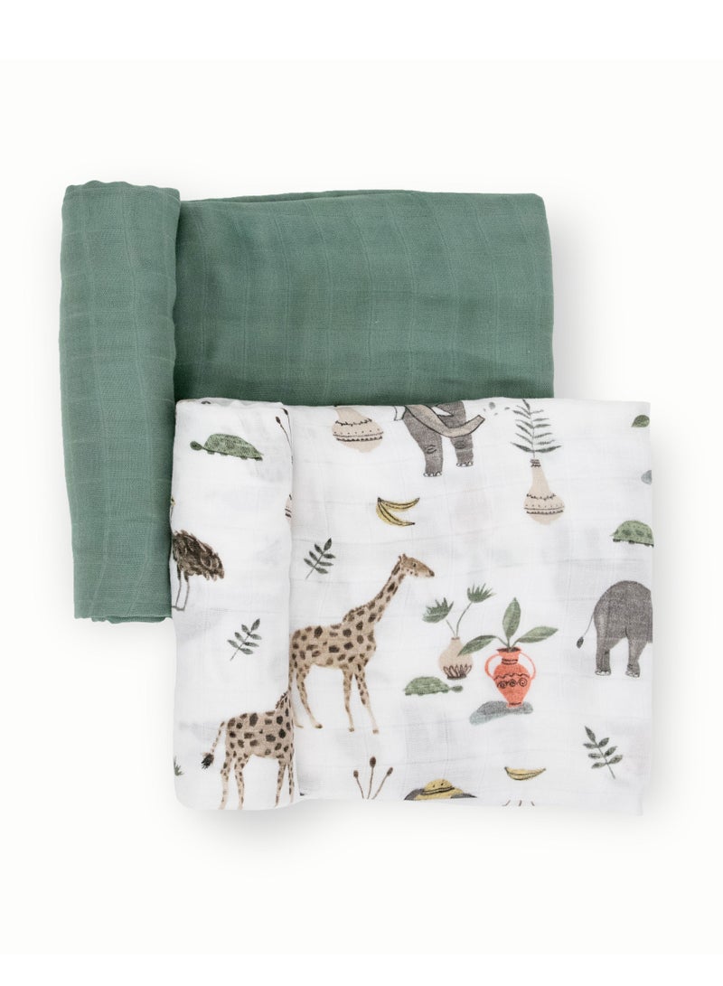 Deluxe Muslin Swaddle 2 Pack Safari Social 2 Set