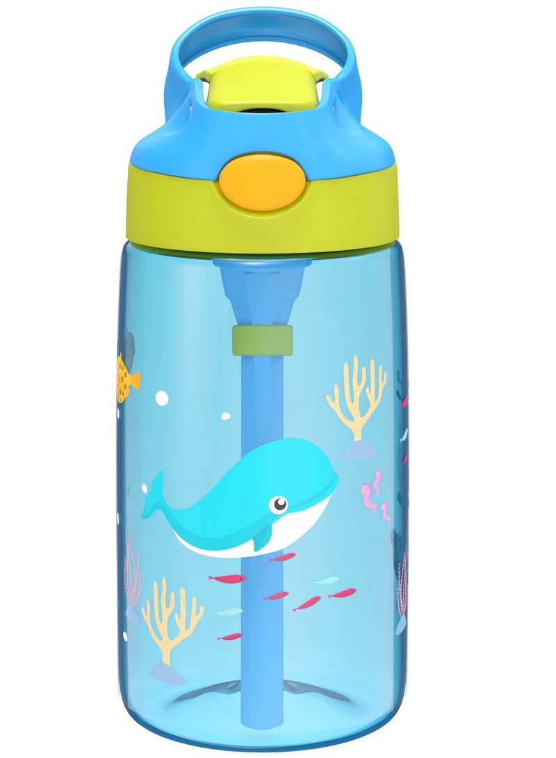 Kids Water Bottle Toddler Cup, Spill Proof With Straw Handle - 16 Oz Blue