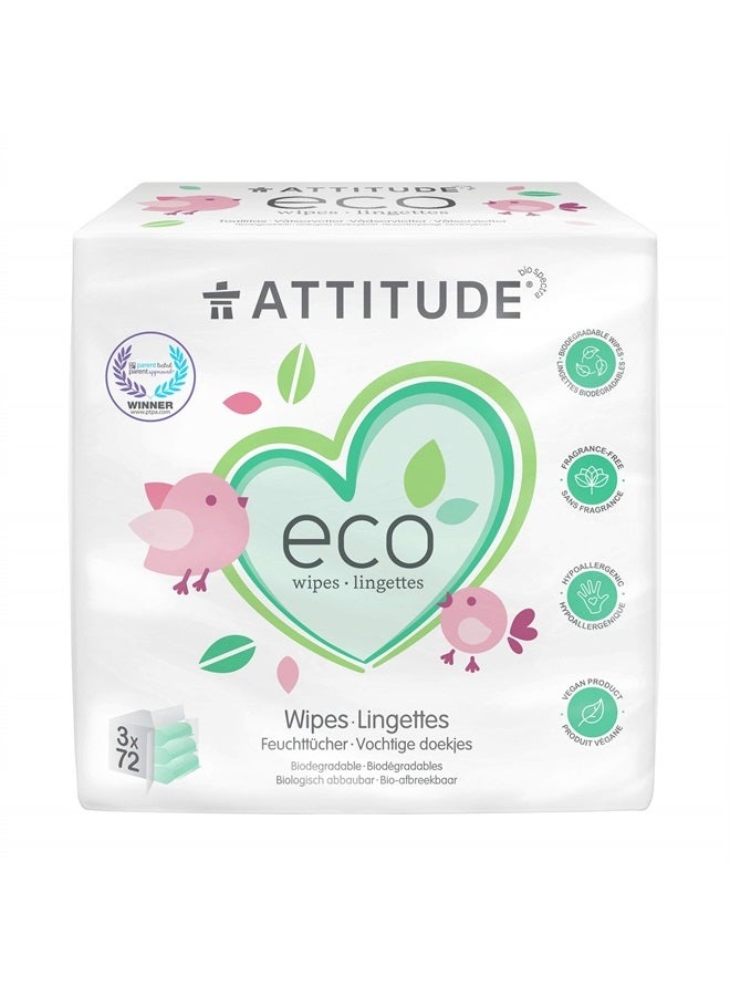Biodegradable Baby Wipes, Plant Based Unscented Diaper Wipes for Babies and Newborn, Dermatologically Tested, Vegan, 72 Count (Pack of 3)