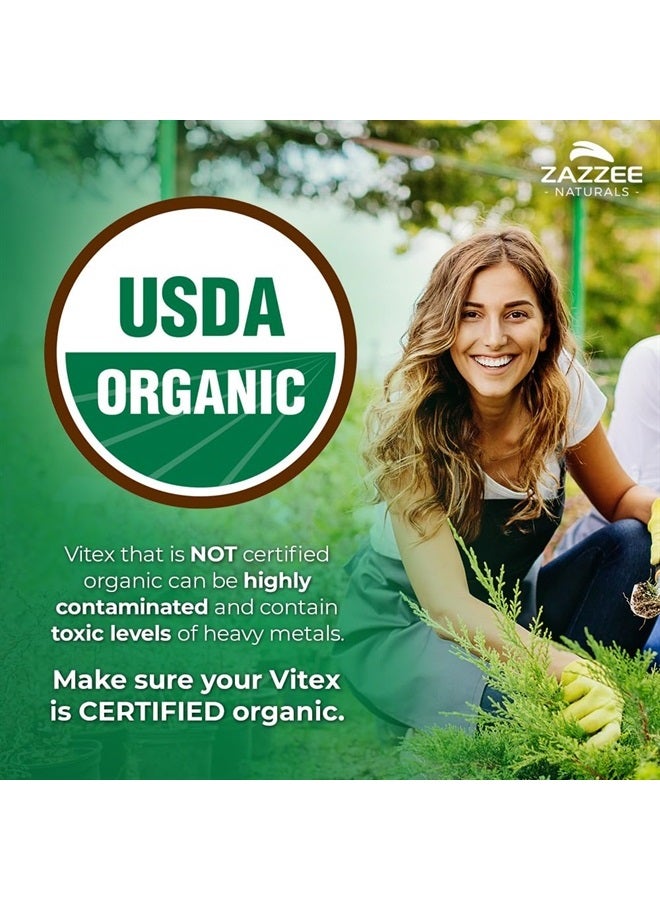USDA Organic Vitex, 500 mg Strength, 120 Vegan Capsules, 4 Month Supply, Standardized and Concentrated 4X Extract, Whole USDA Certified Organic Chaste Berry, All-Natural and Non-GMO