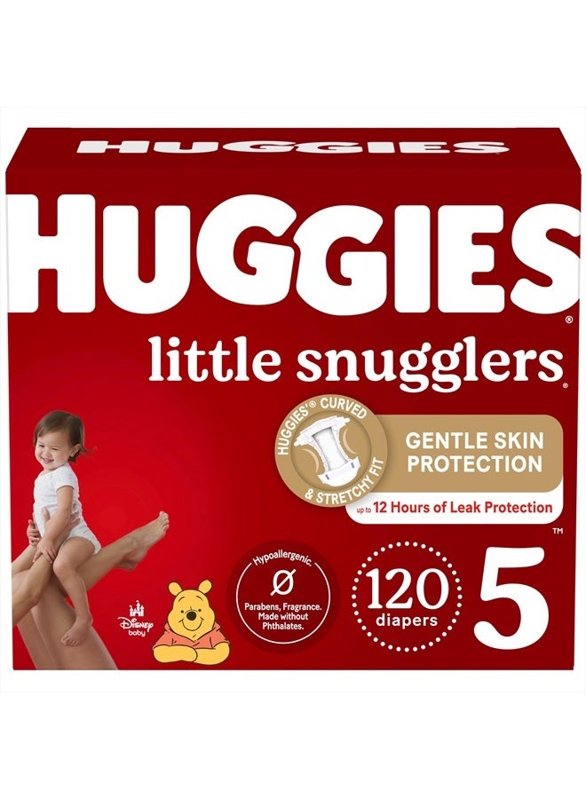 Huggies Size 5 Diapers, Little Snugglers Baby Diapers, Size 5 (27+ lbs), 120 Ct (2 packs of 60)