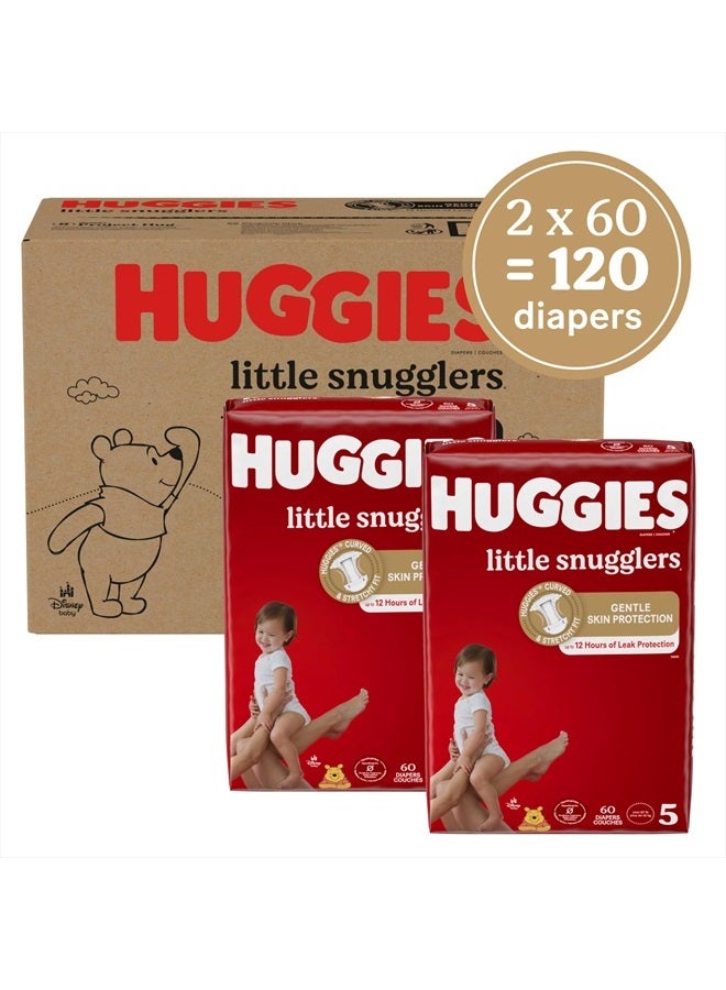 Huggies Size 5 Diapers, Little Snugglers Baby Diapers, Size 5 (27+ lbs), 120 Ct (2 packs of 60)