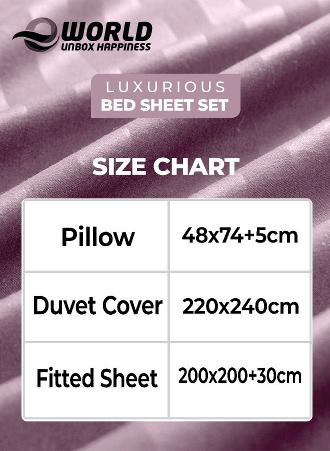 4-Piece Luxury King Size Pink Striped Bedding Set Includes 1 Duvet Cover (220x240cm), 1 Fitted Bed Sheet (200x200+30cm), and 2 Pillow Cases (48x74+5cm) for Ultimate Hotel-Inspired Sophistication