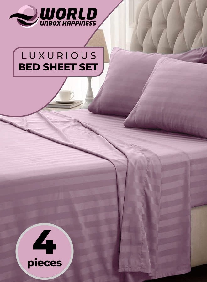 4-Piece Luxury King Size Pink Striped Bedding Set Includes 1 Duvet Cover (220x240cm), 1 Fitted Bed Sheet (200x200+30cm), and 2 Pillow Cases (48x74+5cm) for Ultimate Hotel-Inspired Sophistication