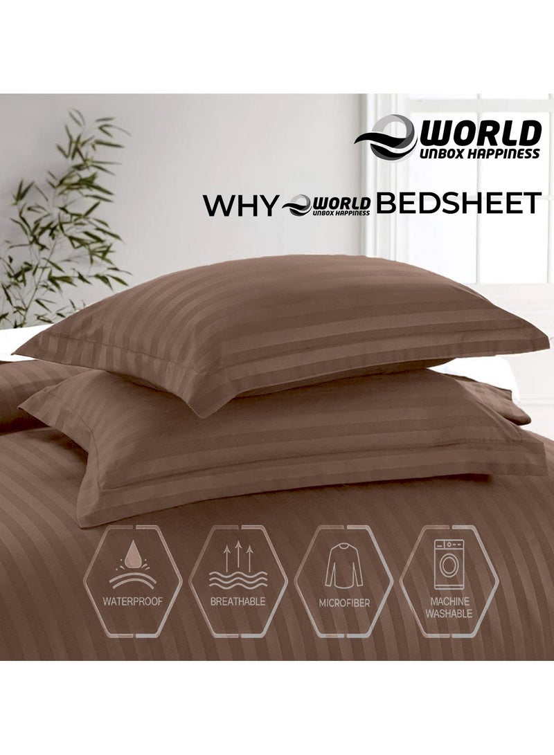 4-Piece Luxury King Size Brown Striped Bedding Set Includes 1 Duvet Cover (220x240cm), 1 Fitted Bed Sheet (200x200+30cm), and 2 Pillow Cases (48x74+5cm) for Ultimate Hotel-Inspired Sophistication