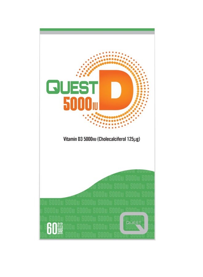 Quest D 5000 IU (Cholecalciferol 150) 60 Tablets: Essential Vitamin D3 Support for Bone and Immune Health