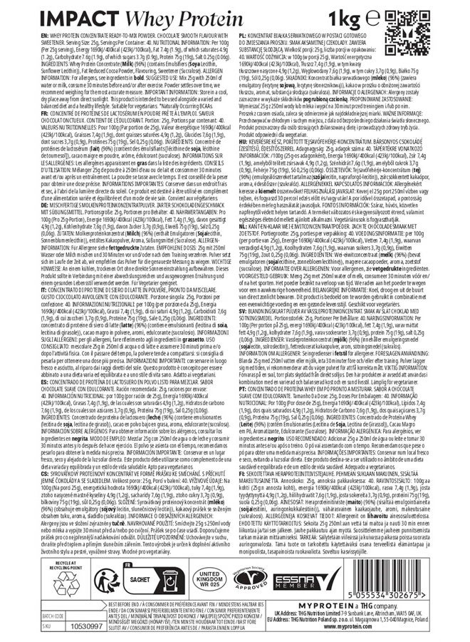 Impact Whey Protein Powder, 2.2 Lbs (30 Servings) Chocolate Milkshake, 22g Protein & 5g BCAA Per Serving, Protein Shake for Superior Performance, Muscle Strength & Recovery, Gluten Free